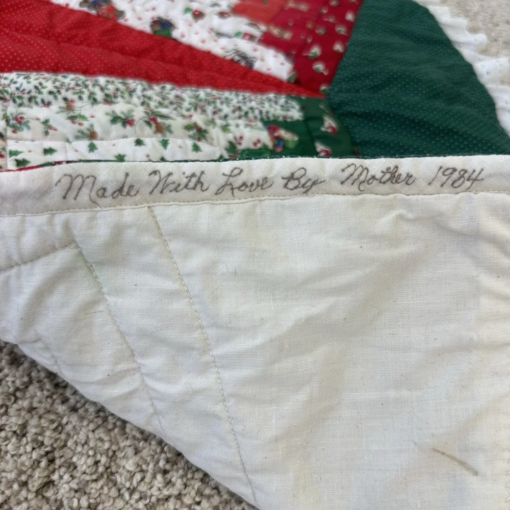 Vintage Handmade Quilted Tree Skirt Star Patchwork 41
